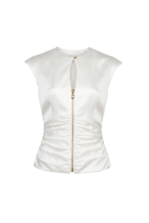 Sofia Ruched Zipper Keyhole Top 501553 HUE