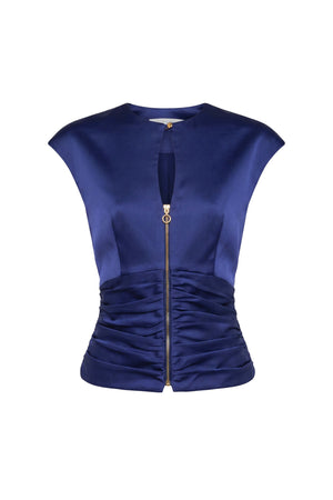 Sofia Ruched Zipper Keyhole Top 501553 MAR