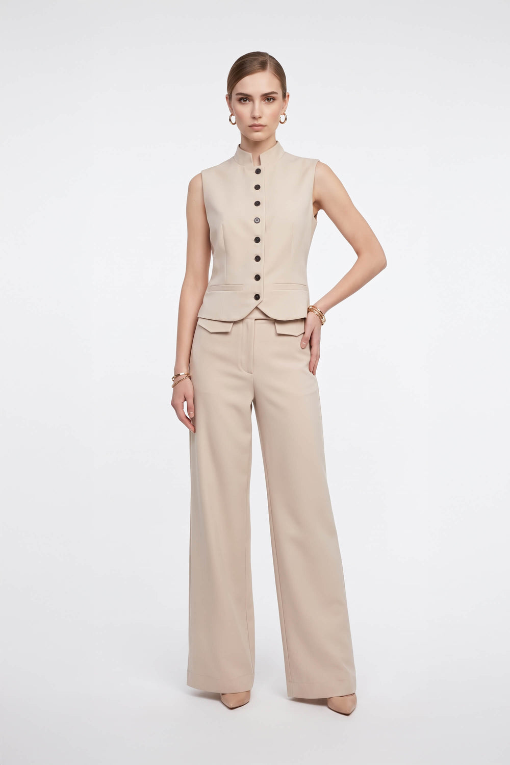 Amalia High-Waist Flap Wide-Leg Pantalón 532138 MAZ