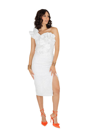 Aliza One-Shoulder Ruffle Vestido