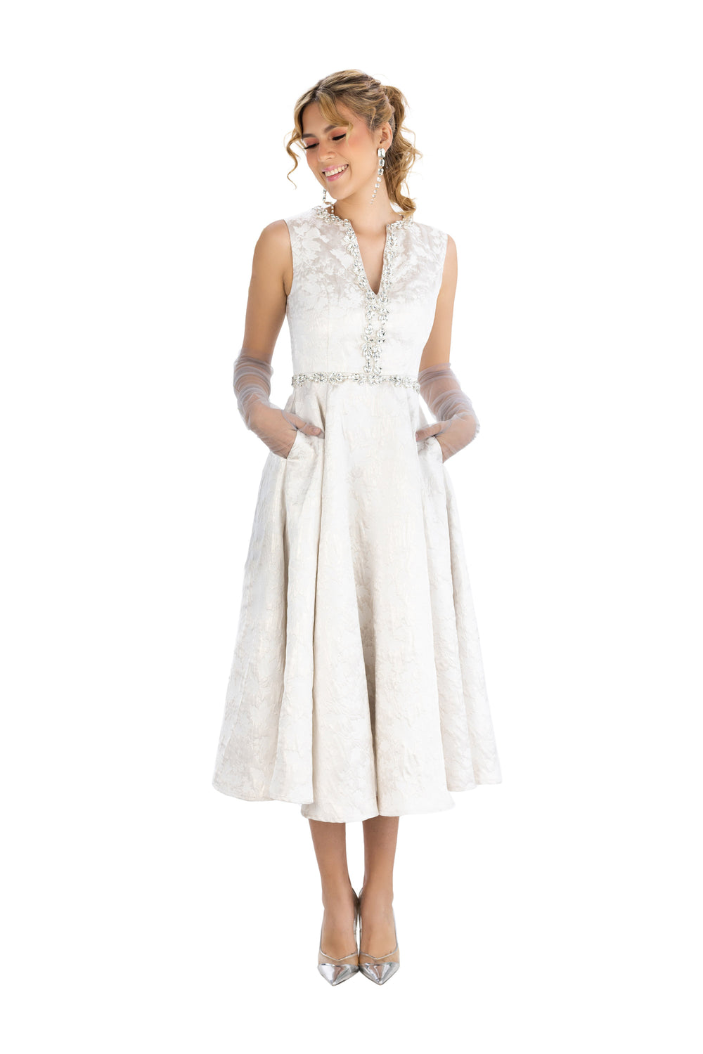 Aubree Crystal Midi Vestido