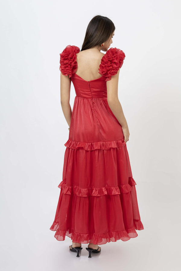 *Ana Floral Maxi Vestido 525712 ROJ