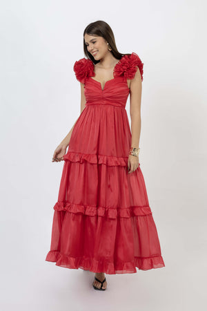 *Ana Floral Maxi Vestido 525712 ROJ
