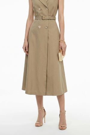 Londres Double-Breasted Sleeveless Midi Vestido