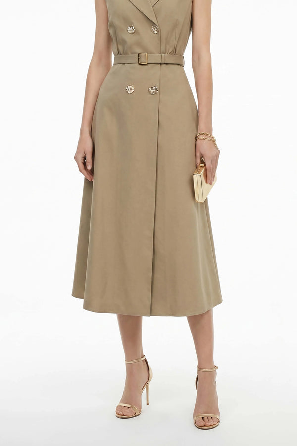 Londres Double-Breasted Sleeveless Midi Vestido
