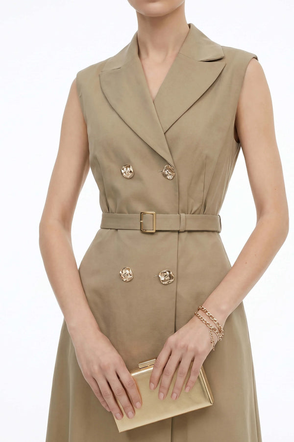 Londres Double-Breasted Sleeveless Midi Vestido