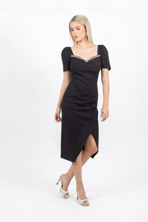 Payton Crystal Drape Vestido 525948 NEG/ROJ/MAN