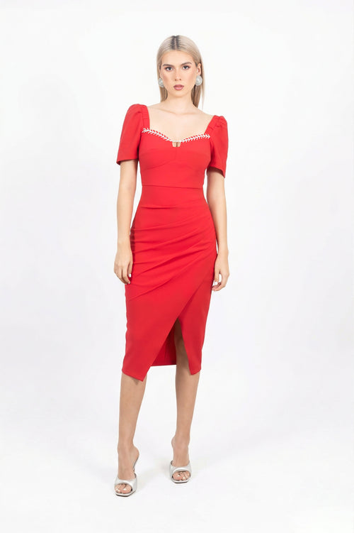 Payton Crystal Drape Vestido 525948 NEG/ROJ/MAN