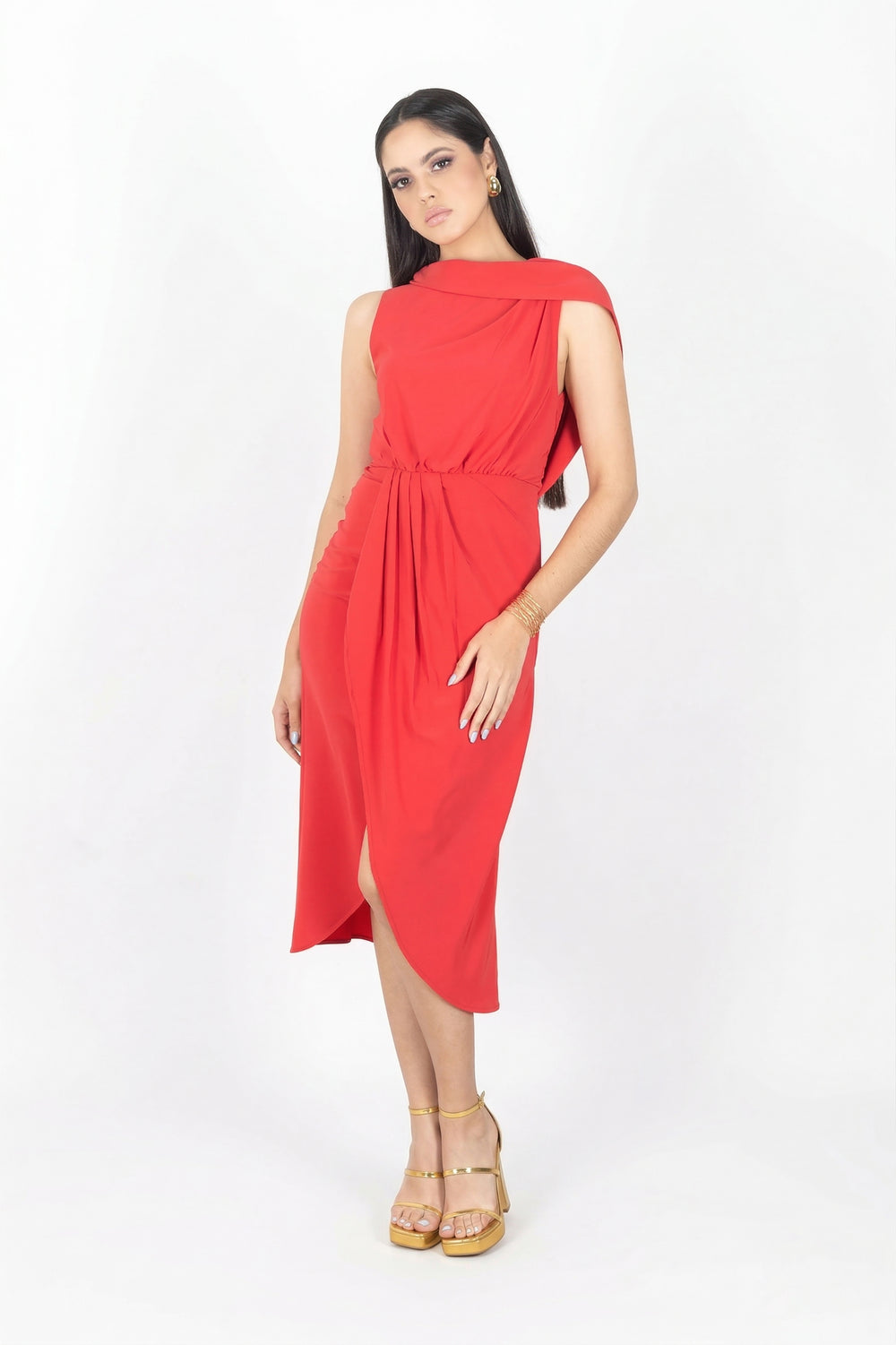 Adaline Asymmetric Midi Vestido