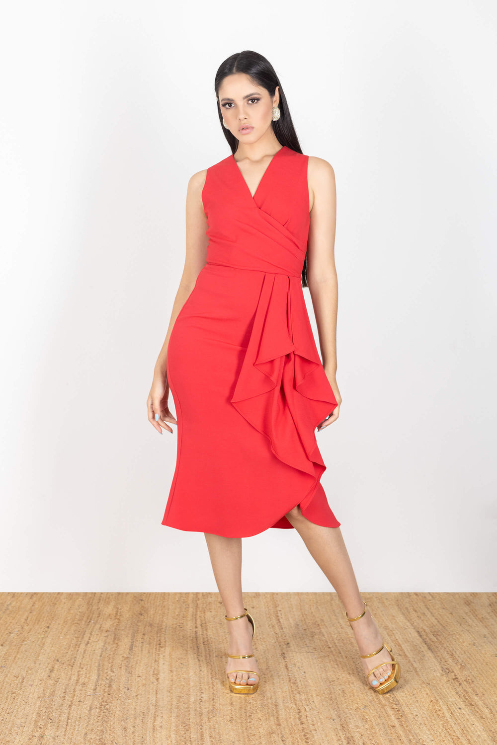 Rory V-Neck Midi Vestido