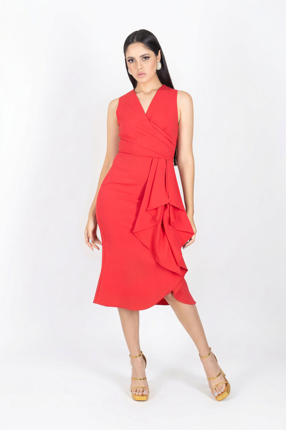 Rory V-Neck Midi Vestido