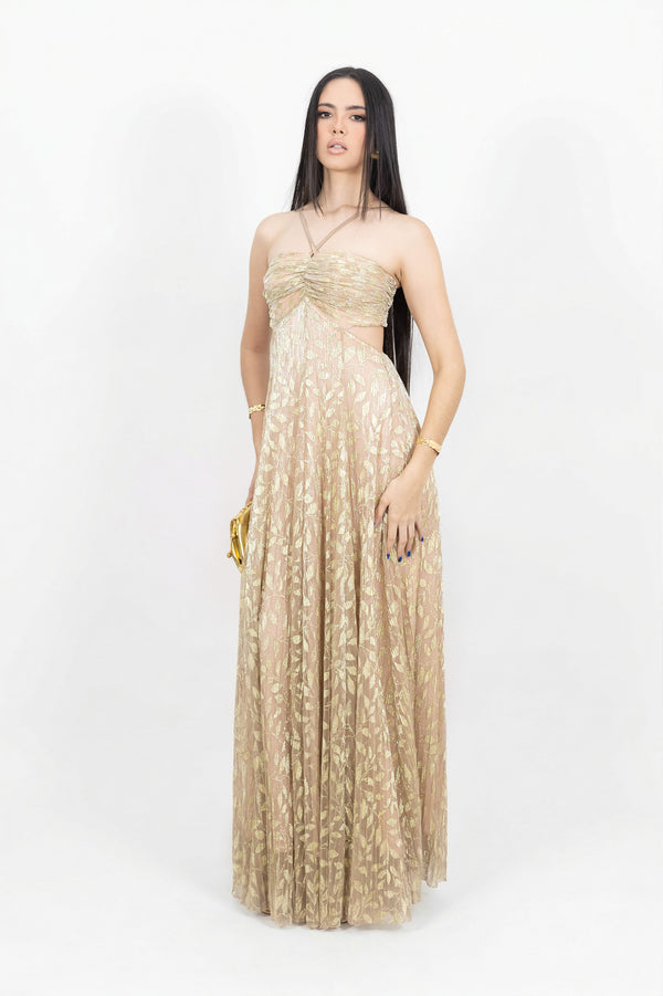 Zoey Plissé Maxi Vestido