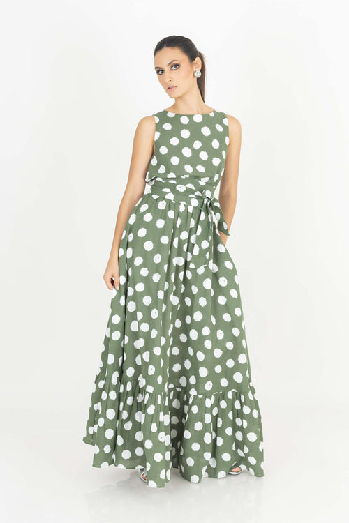 Olivia Halter-Back Tie-Waist Maxivestido 525986 VER