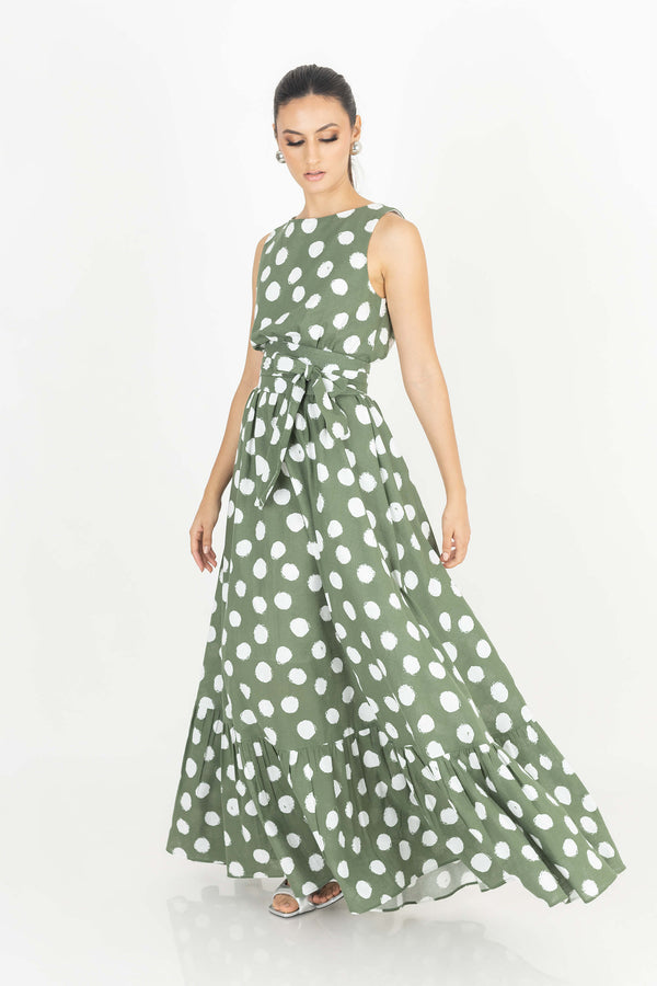 Olivia Halter-Back Tie-Waist Maxivestido 525986 VER