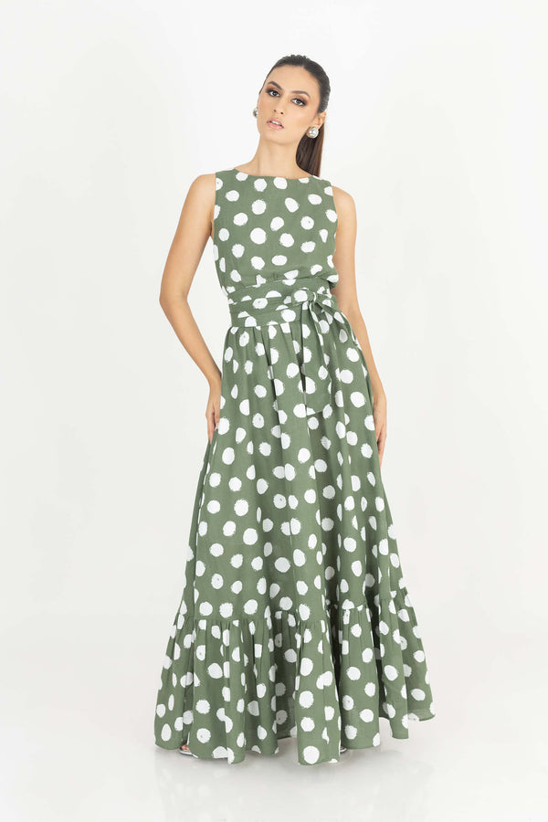 Olivia Halter-Back Tie-Waist Maxivestido 525986 VER