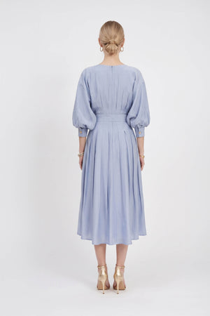 Amalia Pleated-Detail Button-Down Vestido 526075 AZU