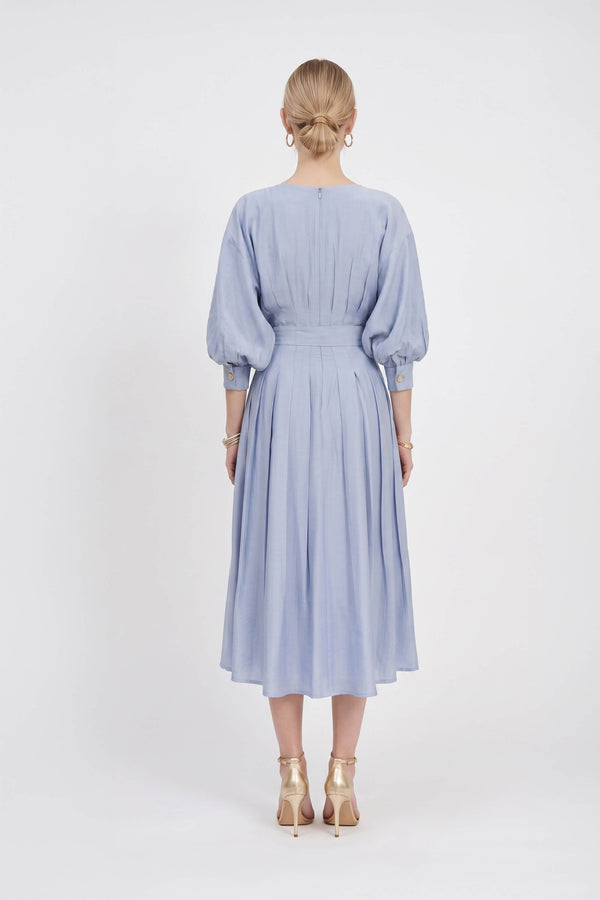 Amalia Pleated-Detail Button-Down Vestido 526075 AZU