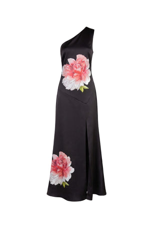 Martina One-Shoulder Floral Maxi Vestido 526150 NEG