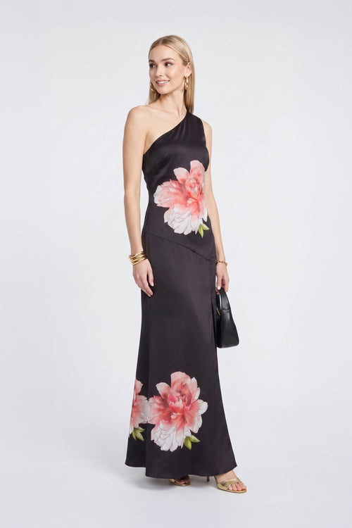 Martina One-Shoulder Floral Maxi Vestido 526150 NEG