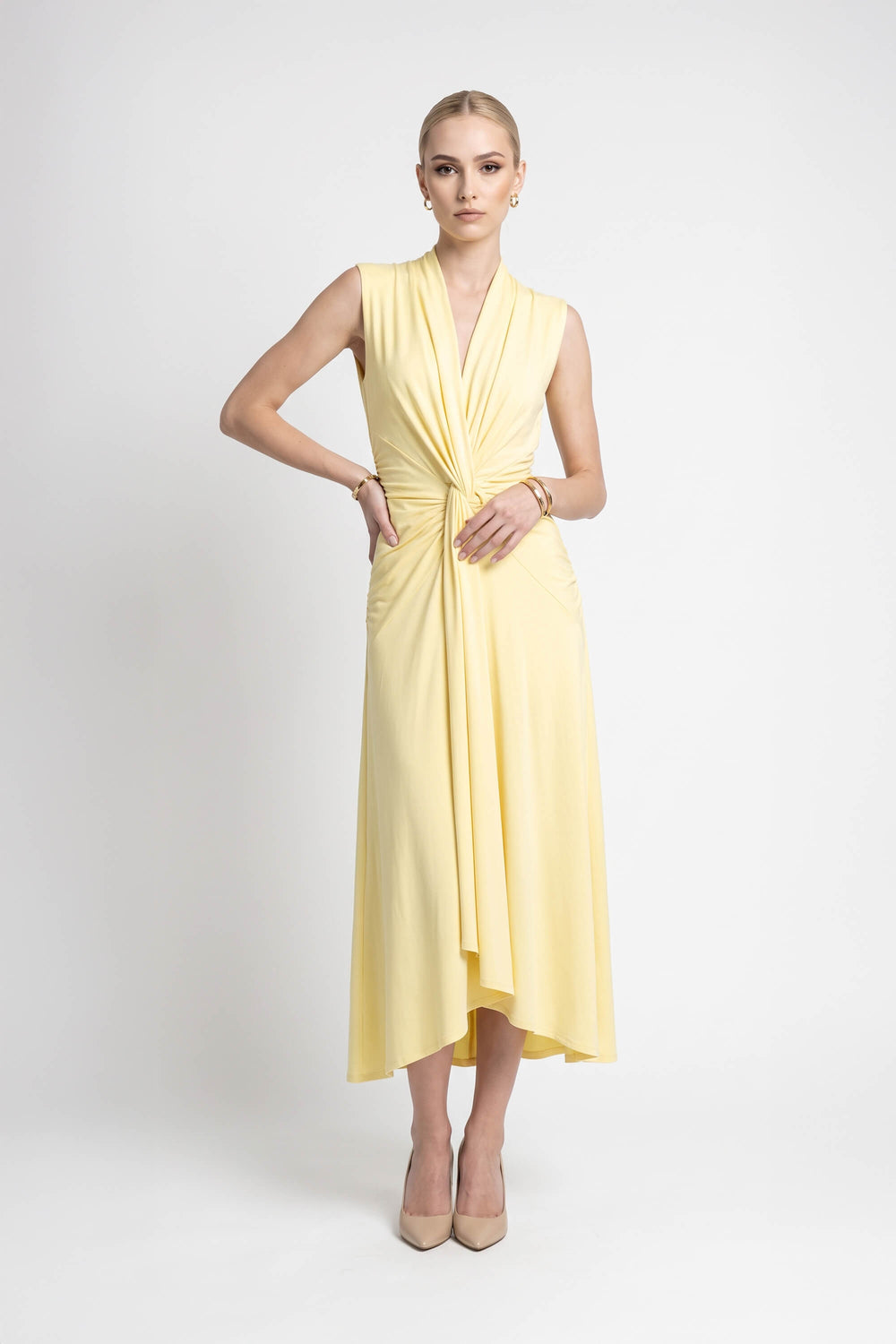Adriana Draped Knot Sleeveless Midi Vestido 526155 PAJ