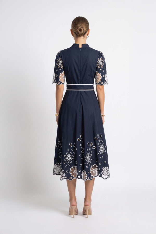 Isabella Embroidered Midi Vestido 526198 MAR