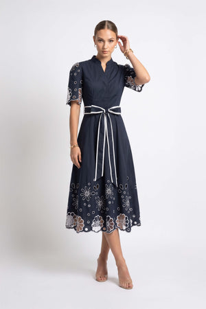 Isabella Embroidered Midi Vestido 526198 MAR