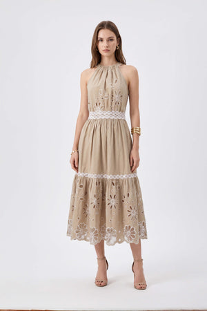 Olimpia Halter Embroidered Midi Vestido 526201 KAK