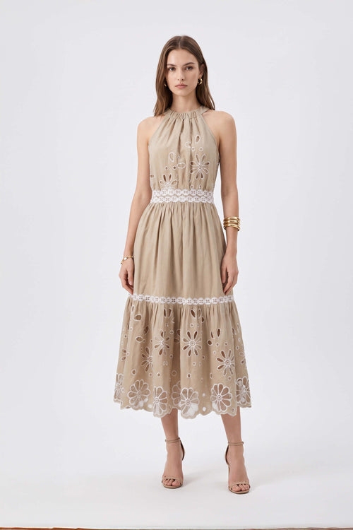 Olimpia Halter Embroidered Midi Vestido 526201 KAK