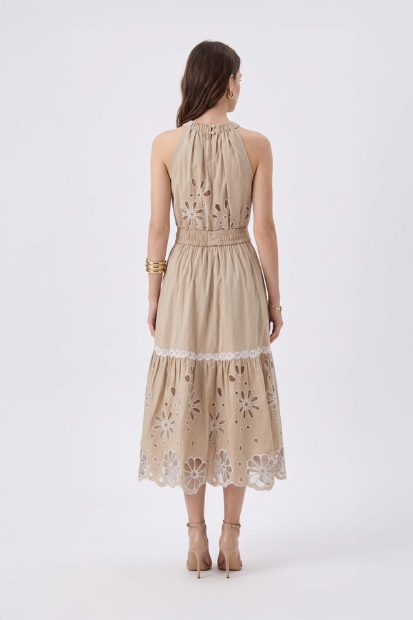 Olimpia Halter Embroidered Midi Vestido 526201 KAK