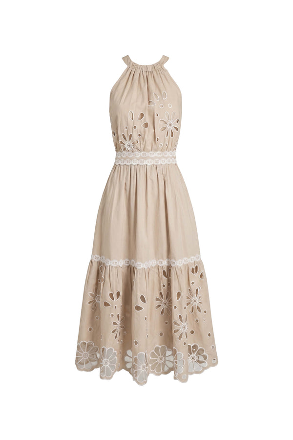 Olimpia Halter Embroidered Midi Vestido 526201 KAK