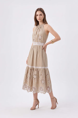 Olimpia Halter Embroidered Midi Vestido 526201 KAK