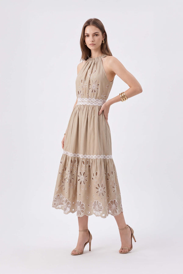 Olimpia Halter Embroidered Midi Vestido 526201 KAK
