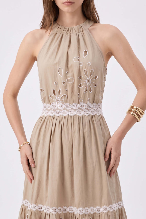 Olimpia Halter Embroidered Midi Vestido 526201 KAK
