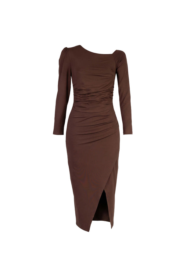 Elena Asymmetric Ruched Midi Vestido 526255 CAF