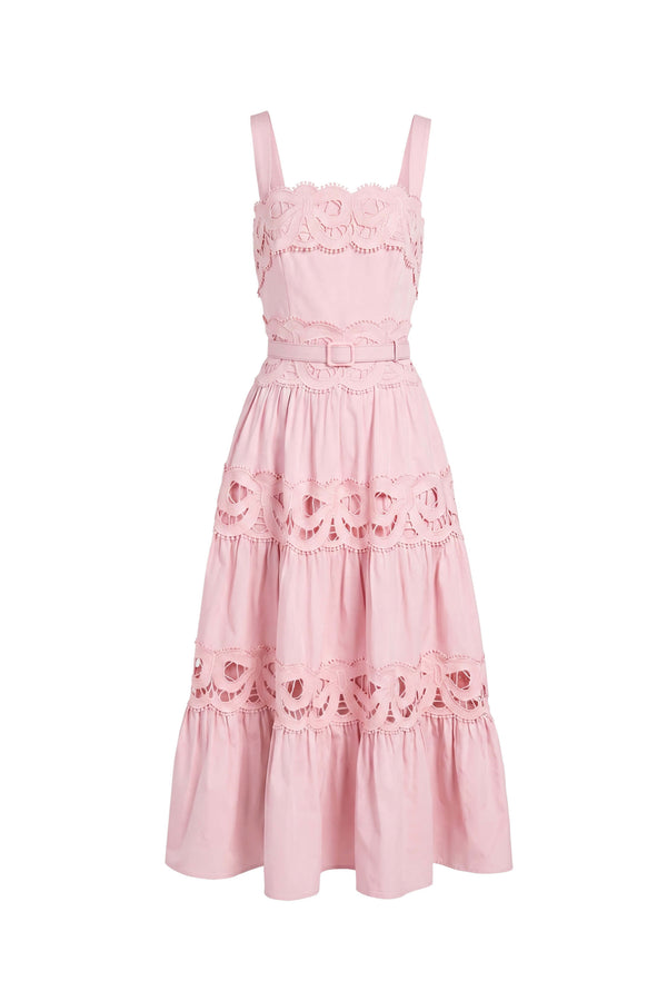 Inés Lace Belted Tiered Maxi Vestido  526266 ROP