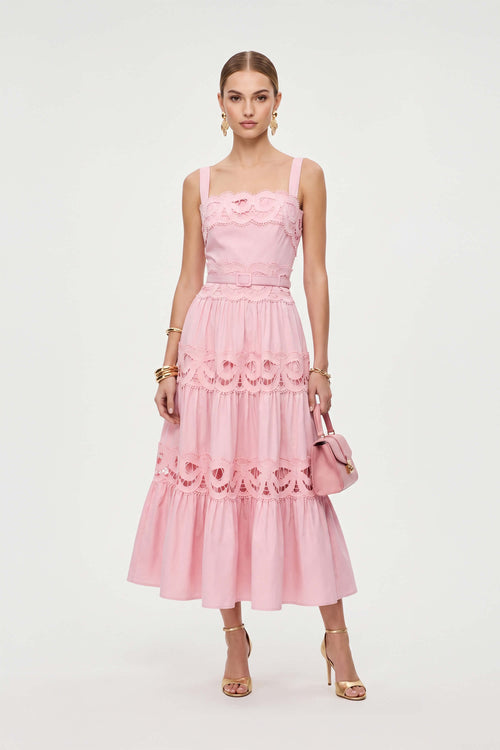 Inés Lace Belted Tiered Maxi Vestido  526266 ROP
