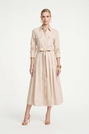 Nora Belted Pleated Shirt Midi Vestido 526271 BEI