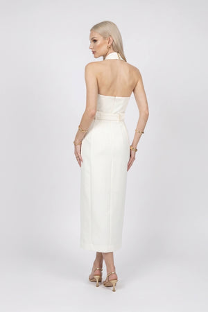 Elena Halter Wrap-Front Belted Midi Vestido 526272 HUE