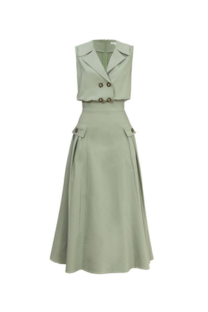 Antonia Notch-Lapel Double-Breasted Midi Vestido 526276MUS