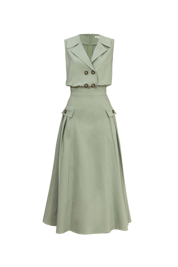 Antonia Notch-Lapel Double-Breasted Midi Vestido 526276MUS