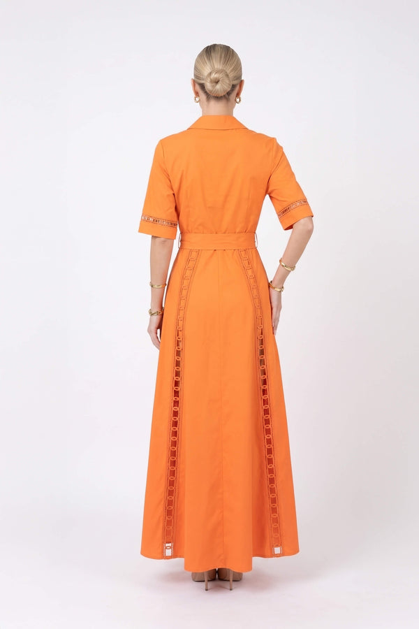 Berenice Belted Eyelet Shirt Maxi Vestido  526284 NAR