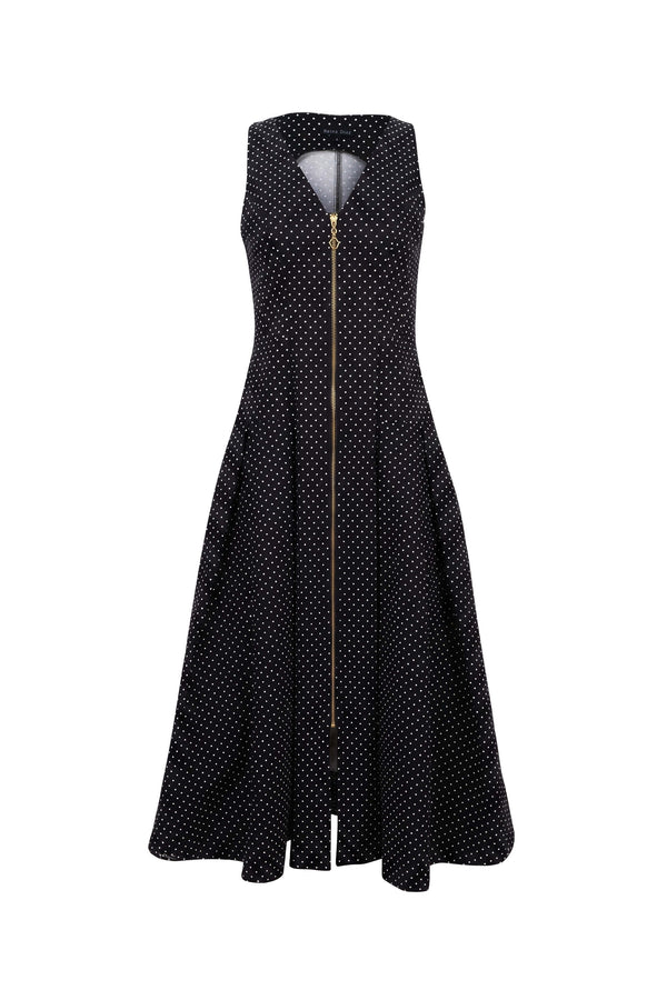 Martina Polka Dot Zipper Midi Vestido 526297 NEG (NO ACTIVAR)