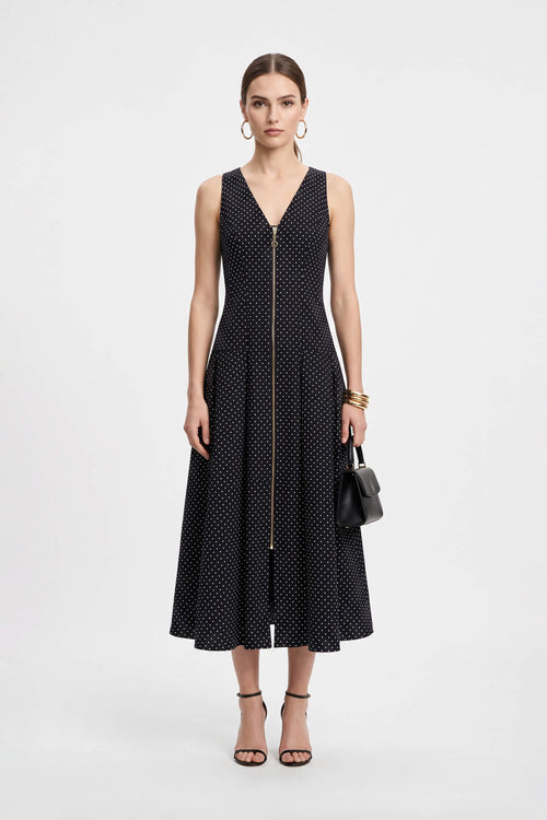 Martina Polka Dot Zipper Midi Vestido 526297 NEG (NO ACTIVAR)
