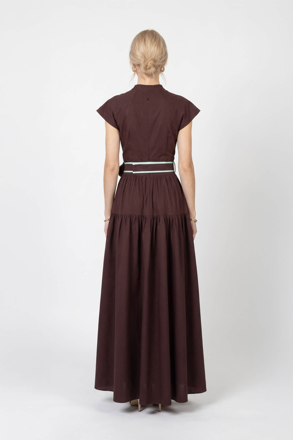Julieta Floral Belt Tiered Midi Vestido 526302 CAF