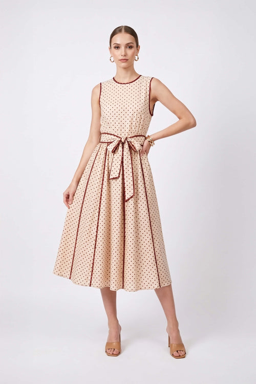 *Nora Polka Dot Contrast Trim Midi Vestido 526326 GCR