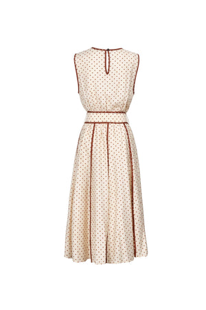 *Nora Polka Dot Contrast Trim Midi Vestido 526326 GCR