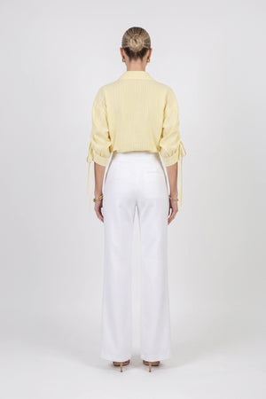 Olivia Ruched Sleeve Striped Camisa 752971 AMA
