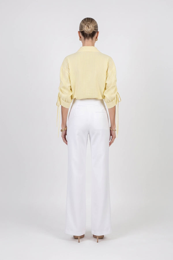 Olivia Ruched Sleeve Striped Camisa 752971 AMA