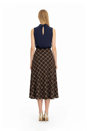Cassandra Plaid High-Waist Midi Falda 740970 CAF