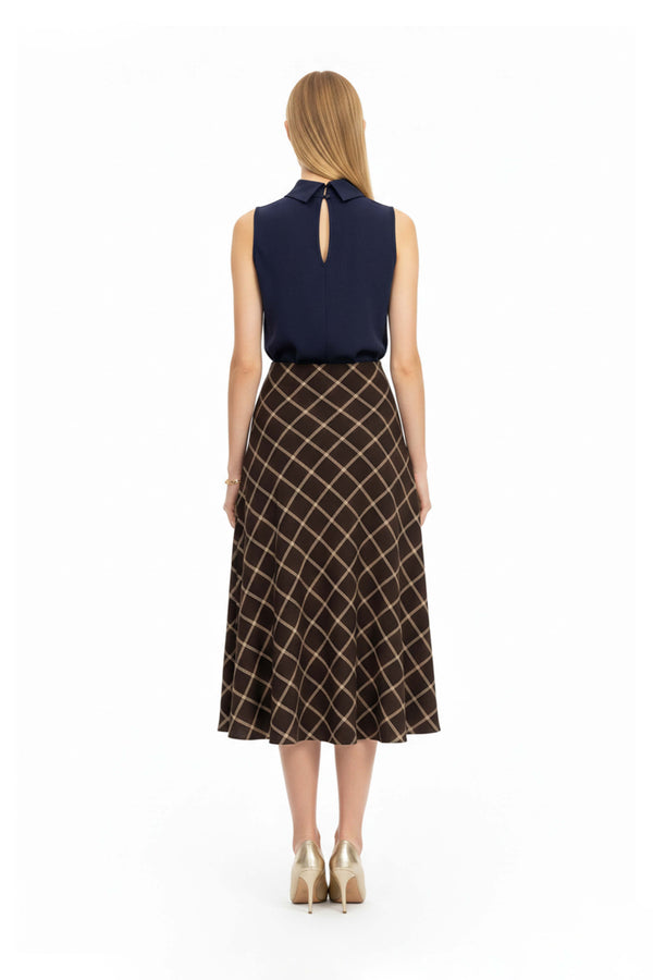 Cassandra Plaid High-Waist Midi Falda 740970 CAF